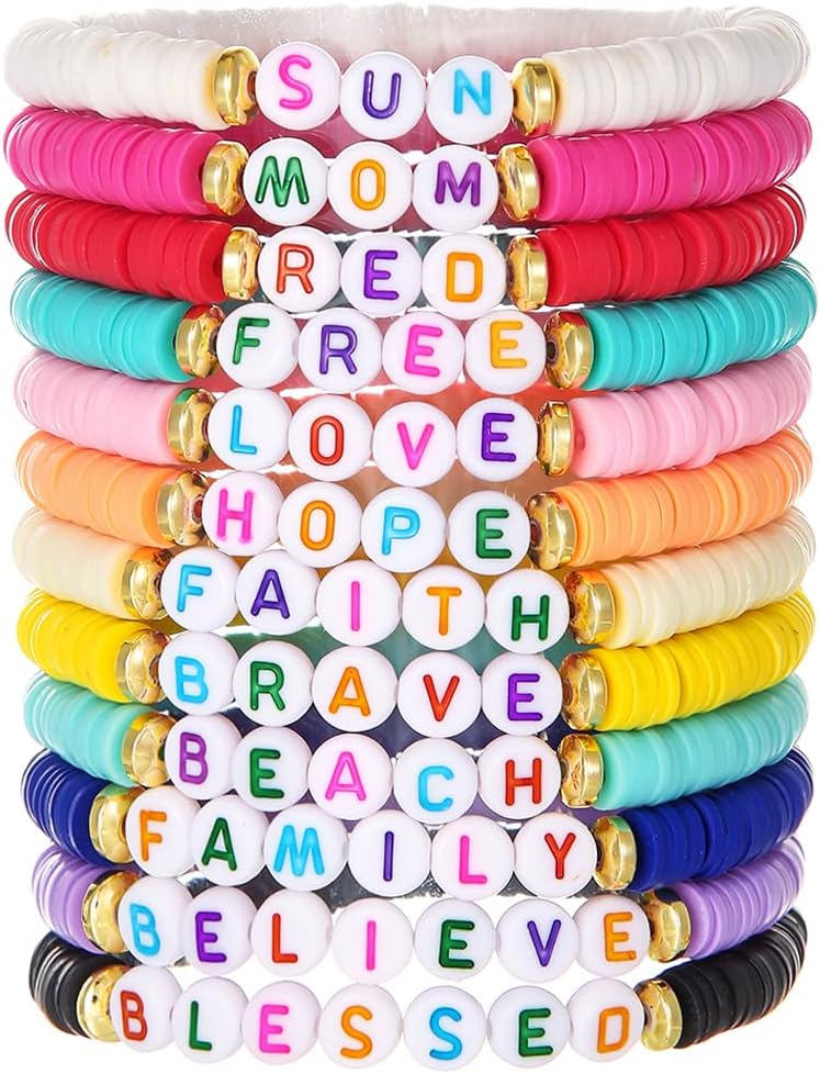 Manufacturer 12pcs Friendship Bracelets Beaded Bracelets Heishi Bracelet Cute Bracelets Stack Vinyl Clay Disc Bead Surfer Stretch Summer Beach Bracelets For Women Preppy Bracelets bracelets
