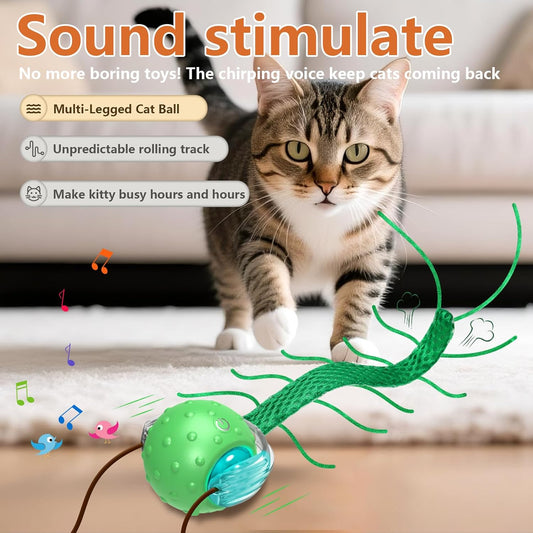 Manufacturer Interactive Cat Toys for Bored Cats, with Chirping, Centipede Motion Wake-up Super Motor Cat Ball on Rug Cat toy