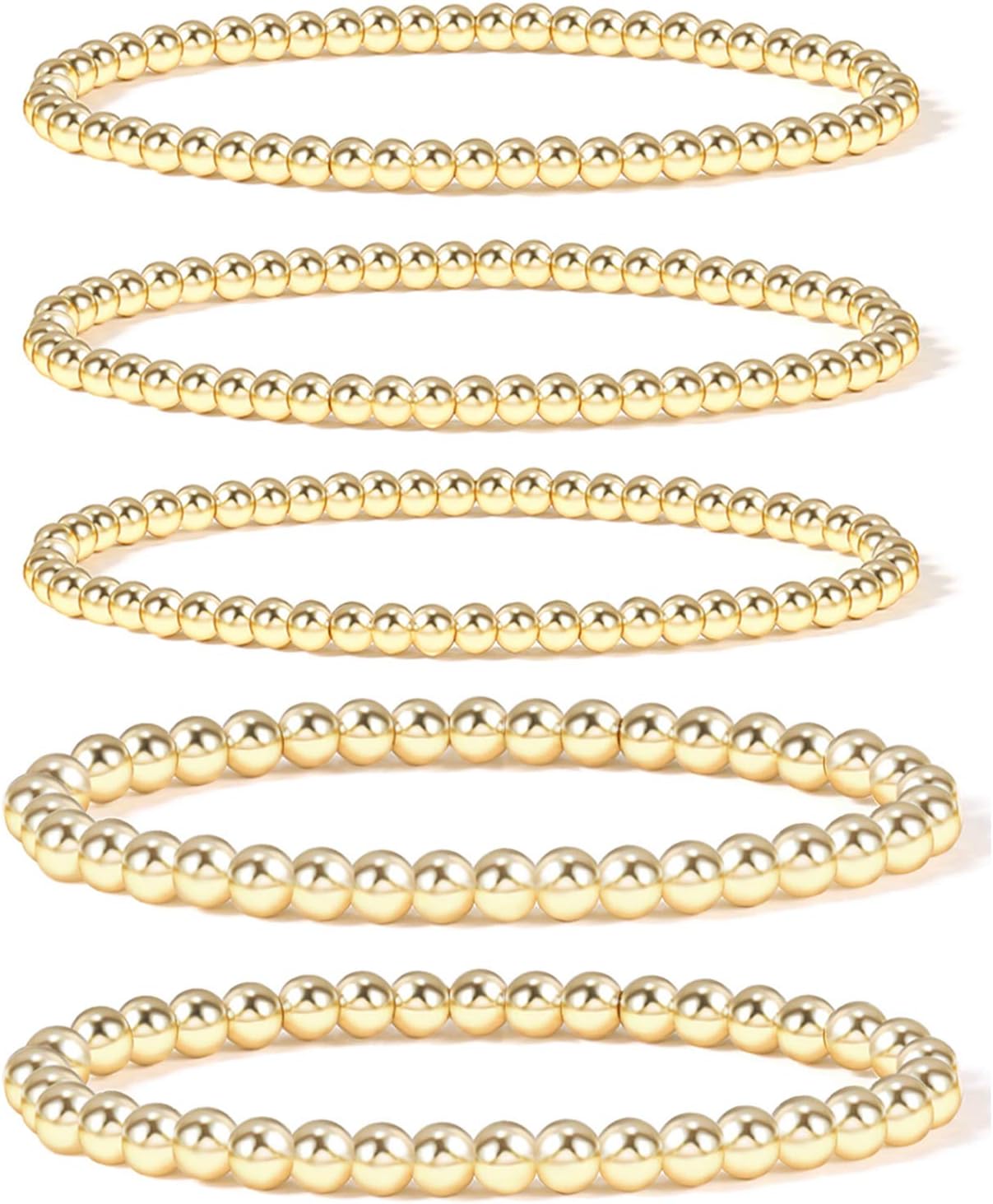Manufacturer Badu Gold Plate Bead Bracelet for Women 14K Gold Plated Bead Ball Bracelet Stretchable Elastic Hypoallergenic Bohemian Stackable bracelets