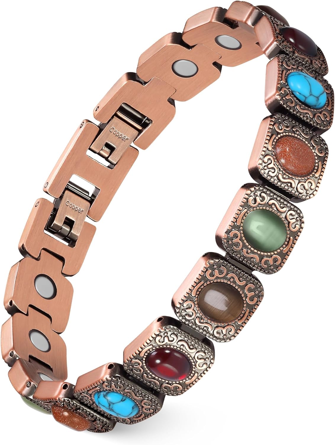 Manufacturer Feraco Pure Copper Bracelets for Women, Ultra Strength Magnetic Bracelet with 3800 Gauss Magnets & Natural Turquoise & Stones, Adjustable, Jewelry Gift bracelets