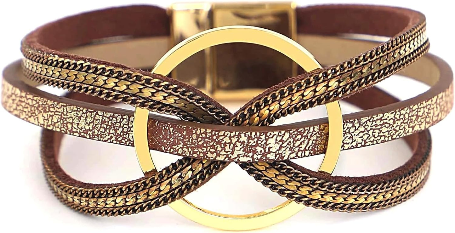 Manufacturer Fesciory Leopard Bracelet for Women, Boho Leather Wrap Multi-Layer Pearl Crystal Bracelet Bangle Jewelry bracelets