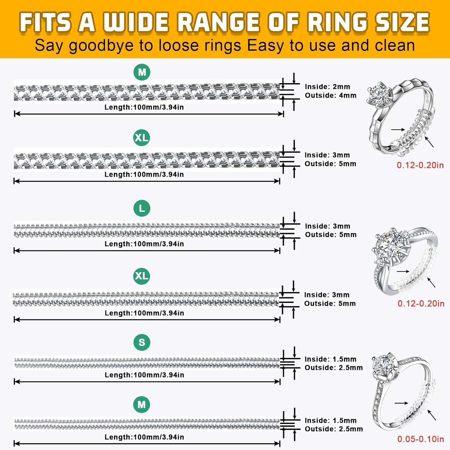 Manufacturer Ring Sizers for Loose Rings, 14 Pack Invisible Ring Size Adjuster Silicone, Ring Guards Spacer Tightener Resizer Fitter for Women Men, Make Ring Smaller Without Resizing Thick Band (Transparent-14PCS) rings