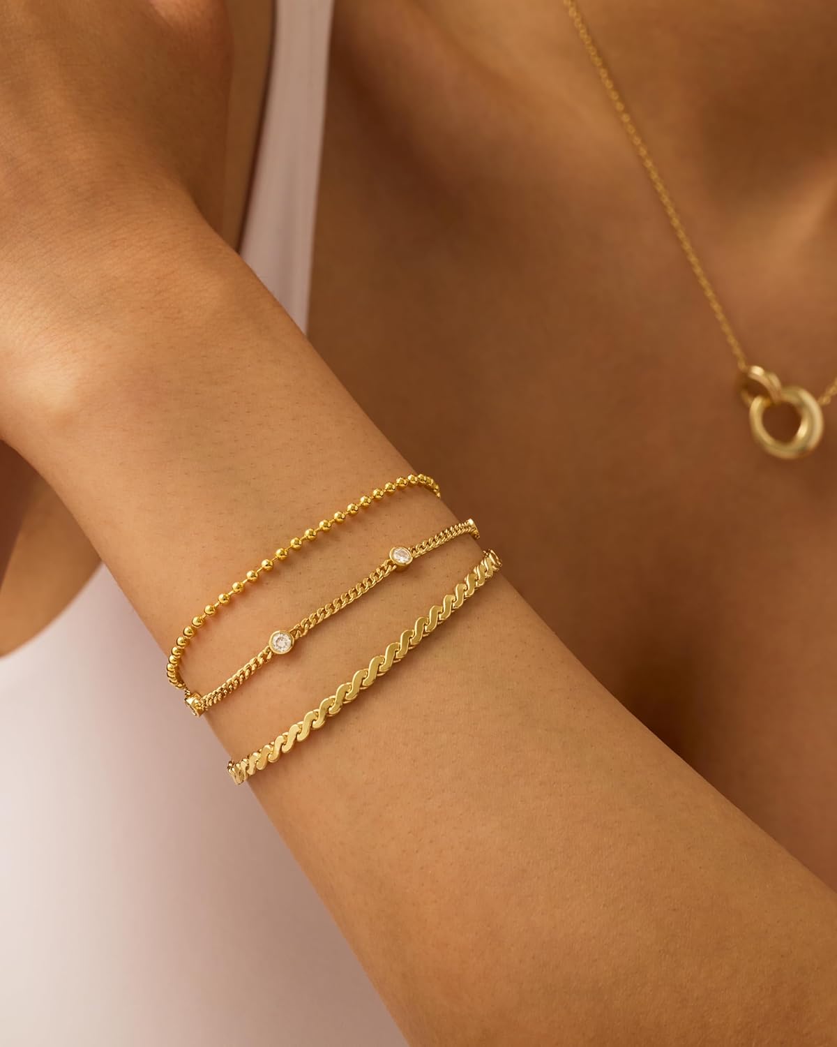 Manufacturer PAVOI 18K Gold Plated Chain Bracelet Pack for Women | Jewelry Set of 5 Stackable Bracelets Paperclip Snake Rope Figaro Beaded Chains bracelets