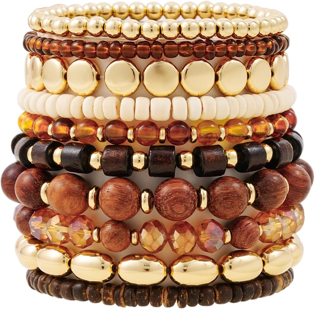 Manufacturer GOOJIDS Surfer Heishi Clay Bead Bracelets for Women Bohemian Stackable Gold Beaded Stretch Bracelets Elastic Layering Friendship Bracelets Set Boho Jewelry bracelets