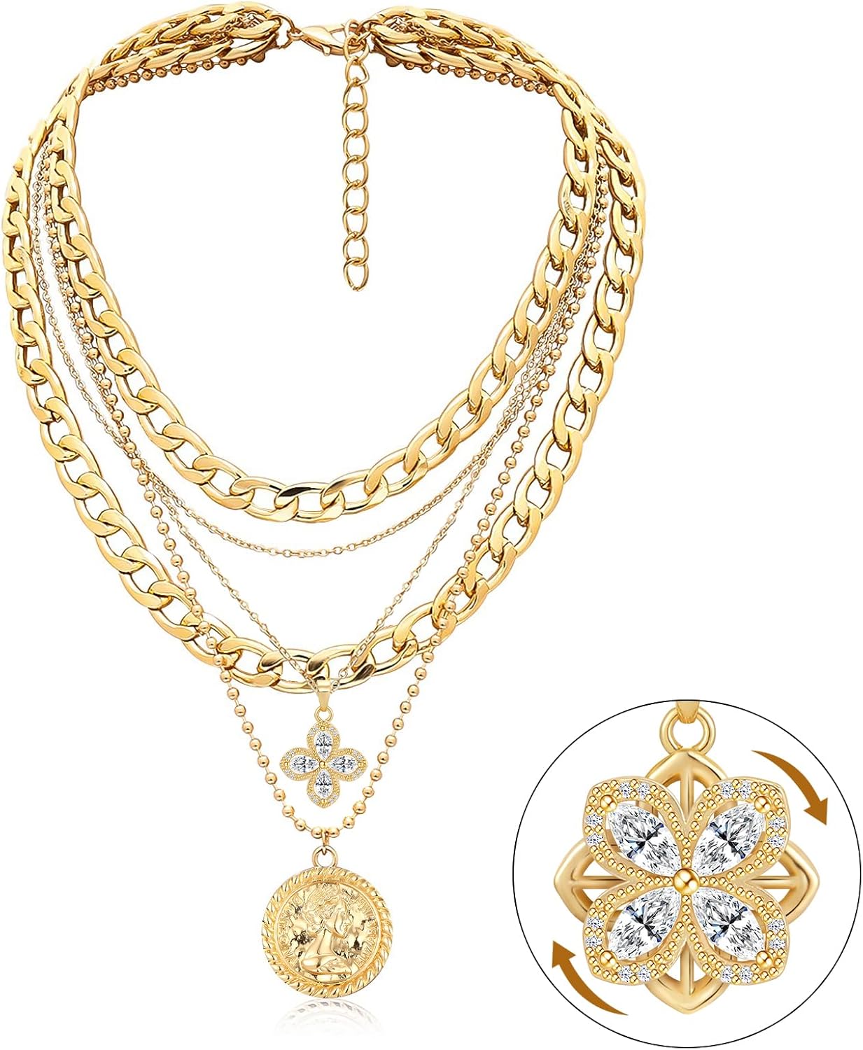 Manufacturer MJartoria Gold Layered Necklaces for Women Trendy Retro Coin Pendant Necklace Dainty Chunky Chain Choker Necklaces for Jewelry Birthday Gifts necklace