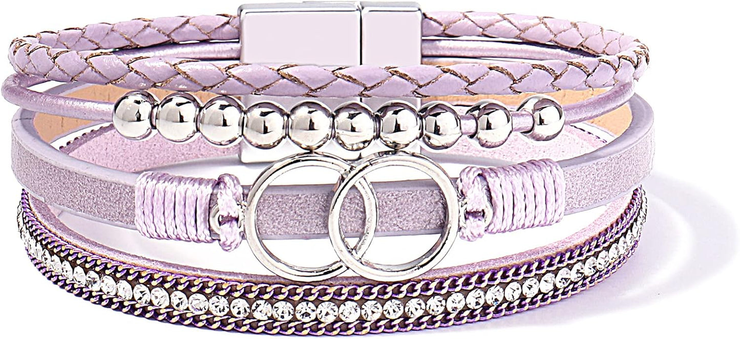 Manufacturer FANCY SHINY Boho Wrap Bracelets Leather Cuff Bangle Gold Beaded Bracelets for Women Stackable Infinity Bracelets Jewelry Gift Mom with Magnetic Clasp bracelets