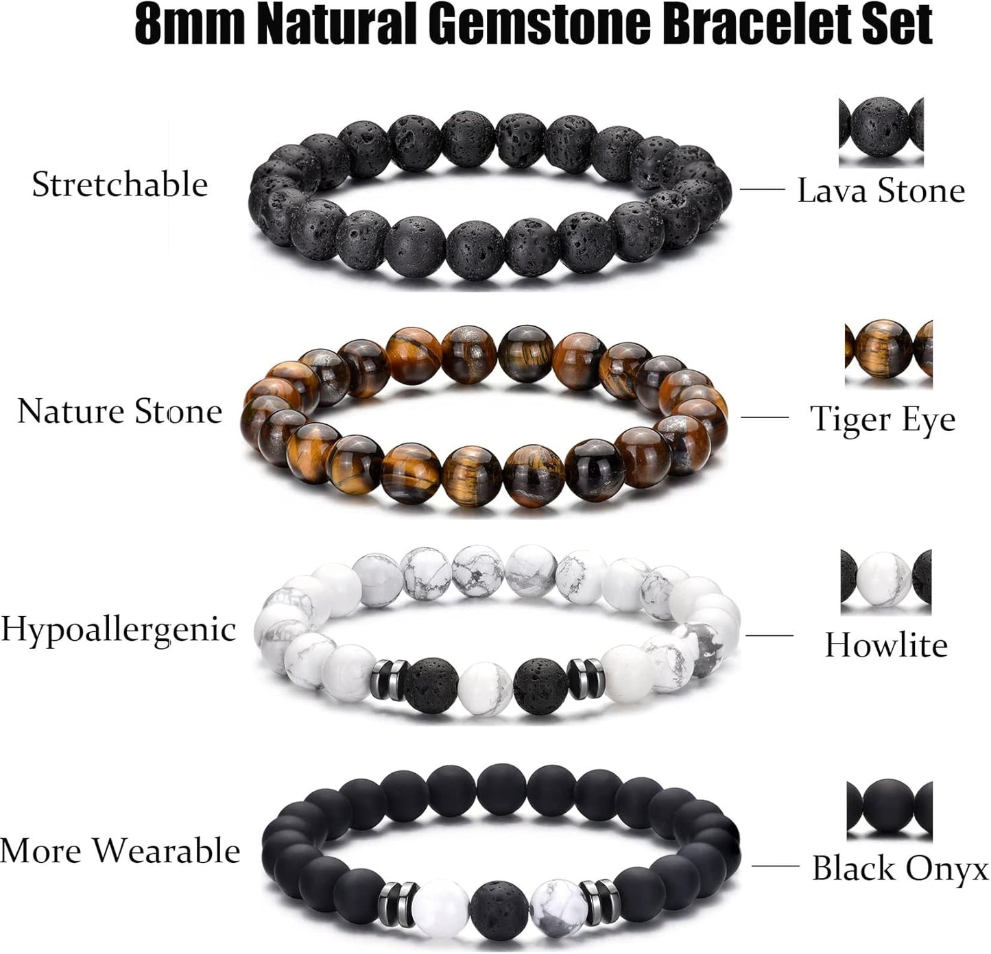 Manufacturer RANKEEF Tiger Eye Bracelet For Men 8MM Natural Stone Stretch Adjustable Black Crystal Beaded Bracelet for Men Women Gifts bracelets