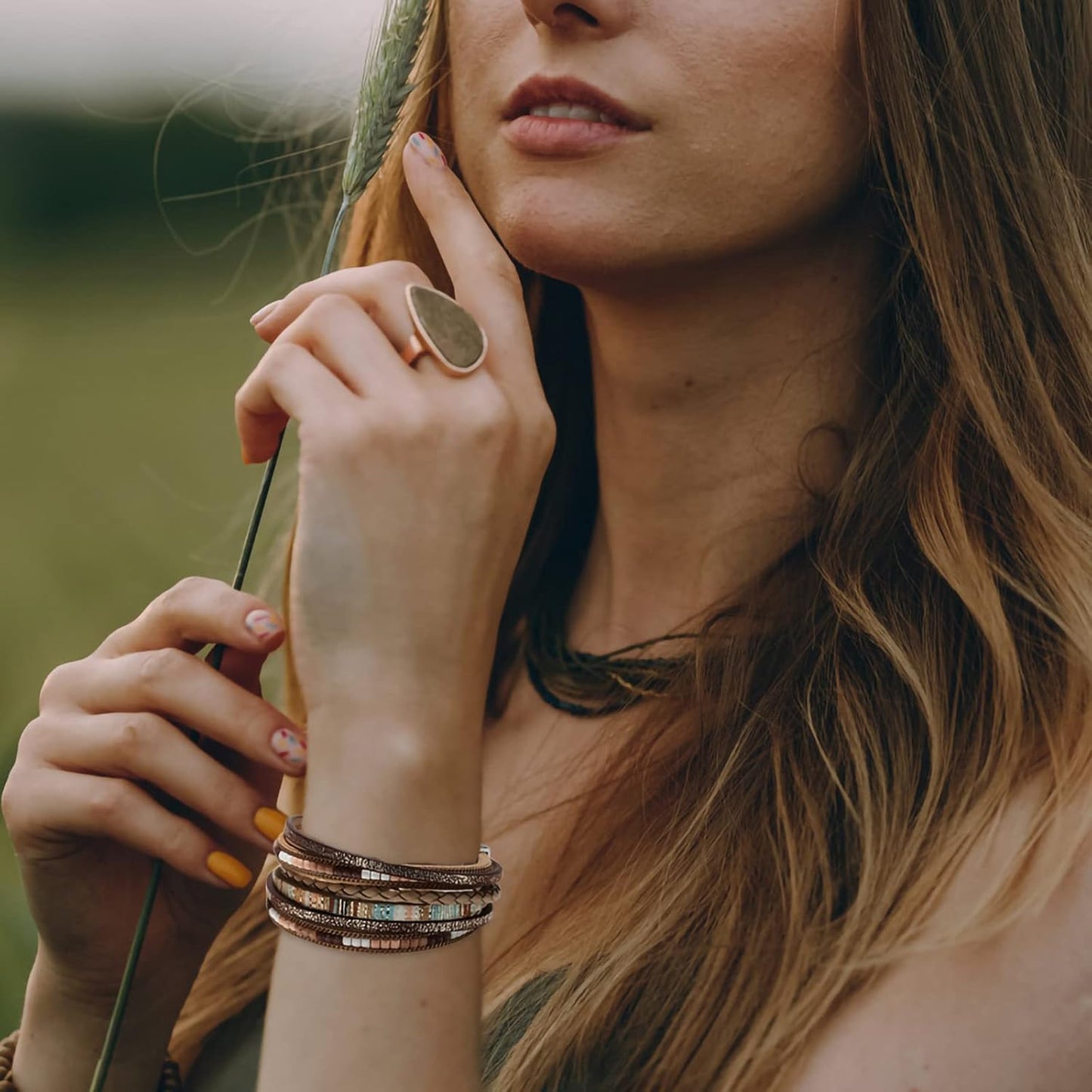 Manufacturer Fesciory Leather Wrap Bracelets for Women, Boho Leopard Multi-Layer Crystal Beads Cuff Bracelet Jewelry bracelets