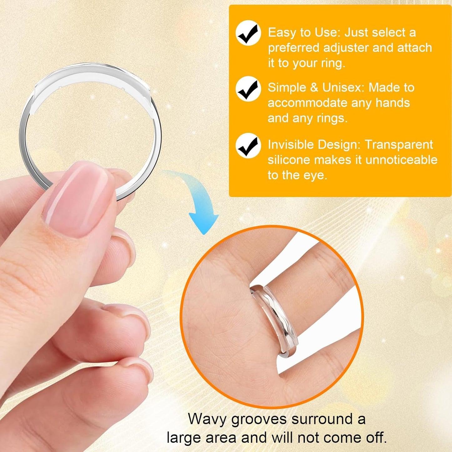 Manufacturer Ring Sizers for Loose Rings, 14 Pack Invisible Ring Size Adjuster Silicone, Ring Guards Spacer Tightener Resizer Fitter for Women Men, Make Ring Smaller Without Resizing Thick Band (Transparent-14PCS) rings