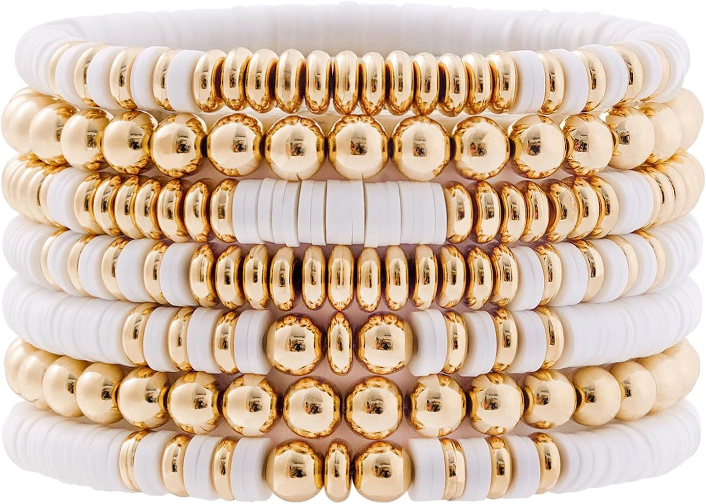 Manufacturer GOOJIDS Surfer Heishi Clay Bead Bracelets for Women Bohemian Stackable Gold Beaded Stretch Bracelets Elastic Layering Friendship Bracelets Set Boho Jewelry bracelets