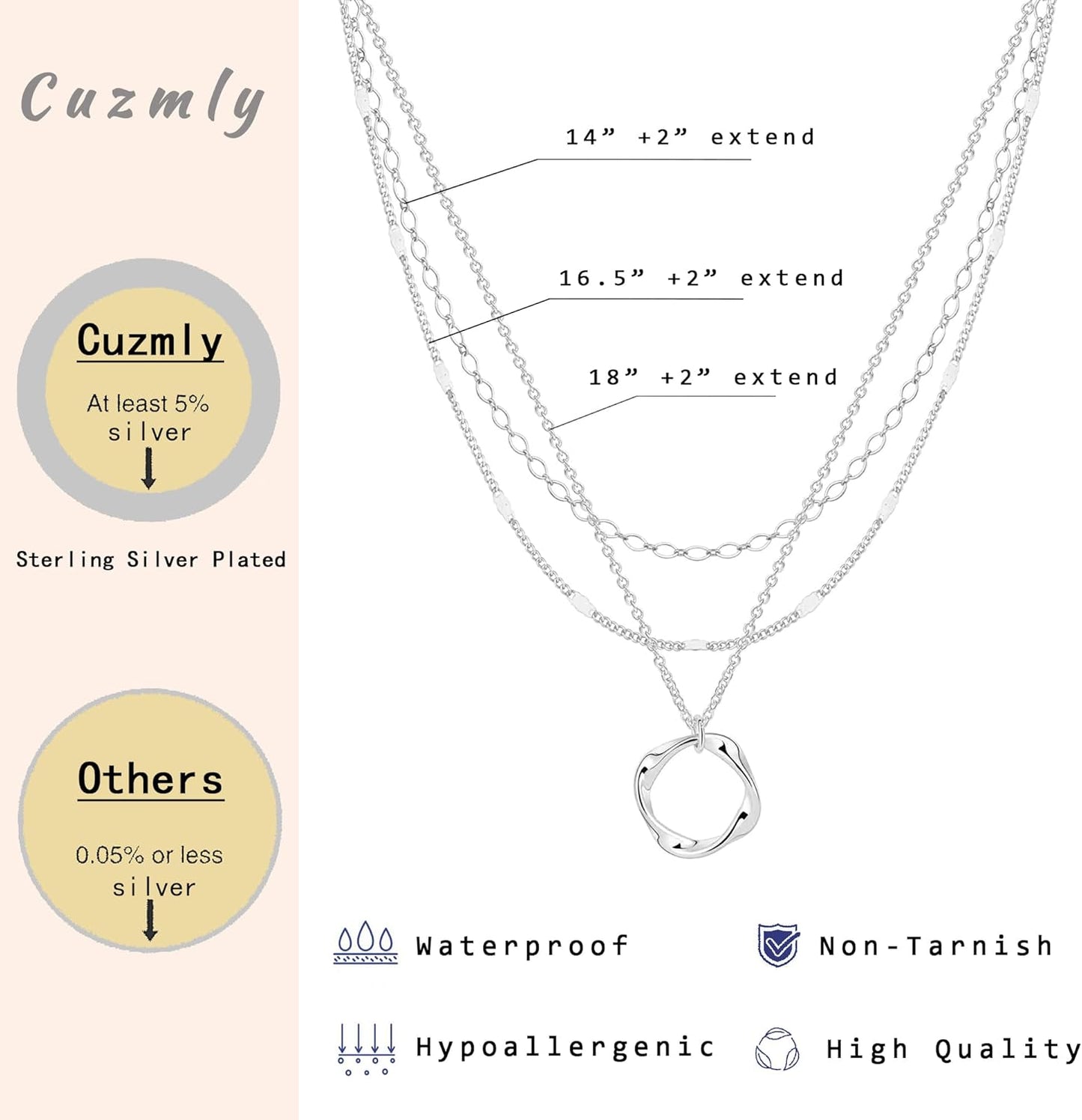 Manufacturer Layered Silver Necklaces for Women, Sterling Silver Stackable Stack Choker Necklaces for Women Trendy Layering Circle Pendant Chain Necklace Set Jewelry for Women Necklace