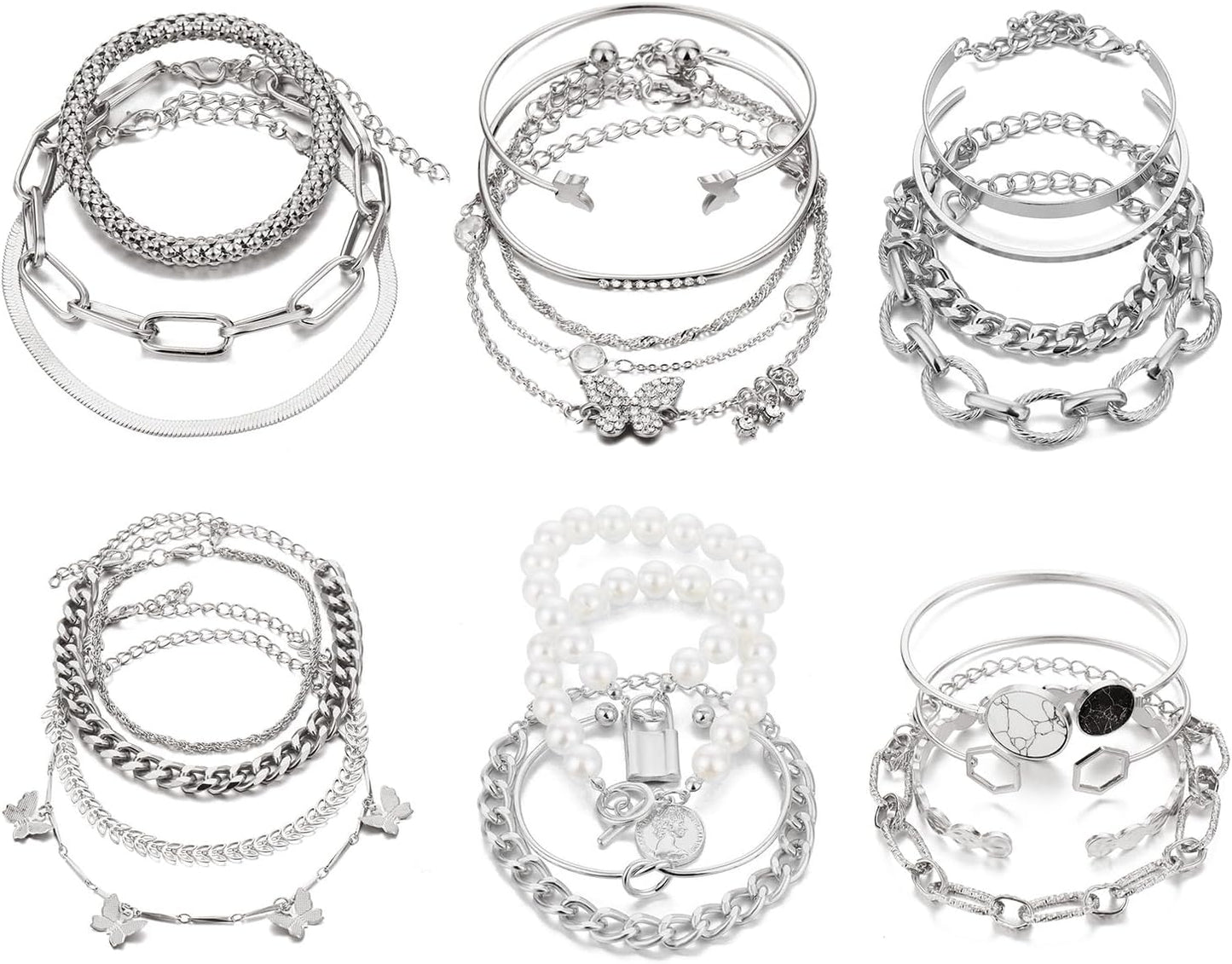 Manufacturer IFKM 6 PACK (24 PCS) Boho Gold Chain Bracelets Set for Women, 14K Gold Plated Multiple Layered Stackable Open Cuff Wrap Bangle Adjustable Link Italian Cuban Jewelry for Women Gift bracelets