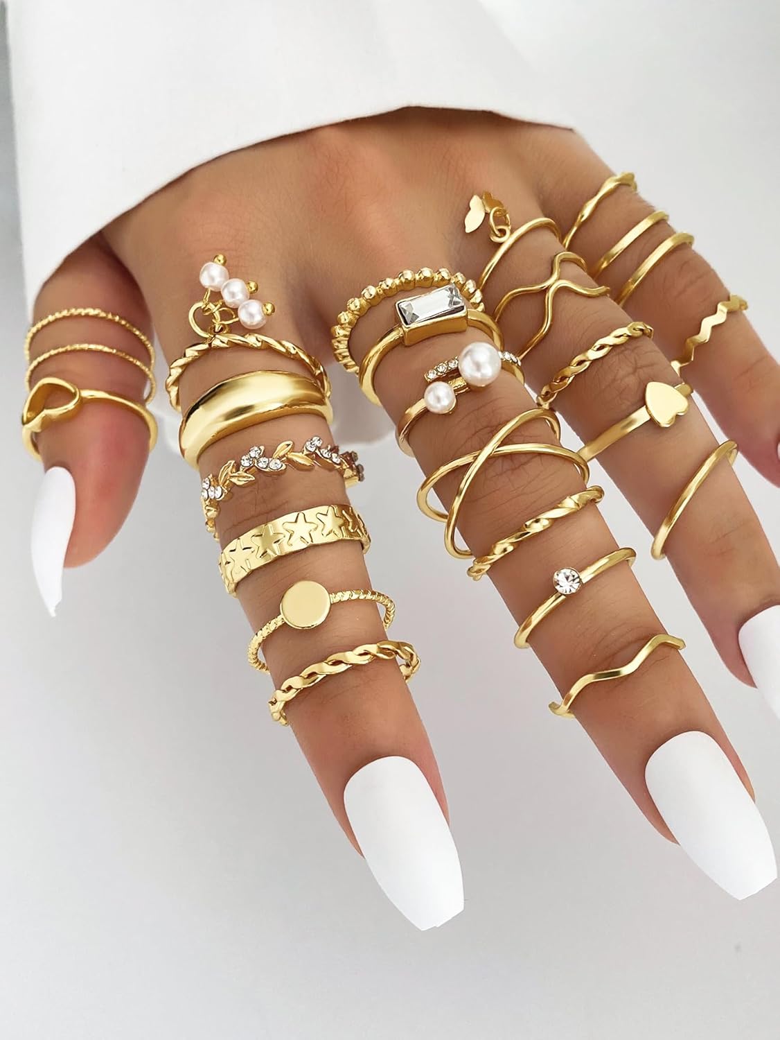 Manufacturer IFKM 51 Pcs Gold Knuckle Rings Set For Women Girls Vintage Stackable Joint Finger Midi Rings Dainty Cubic Zirconia Crystal Simple Twist Hollow Cute Rings Pack Jewelry Gift rings