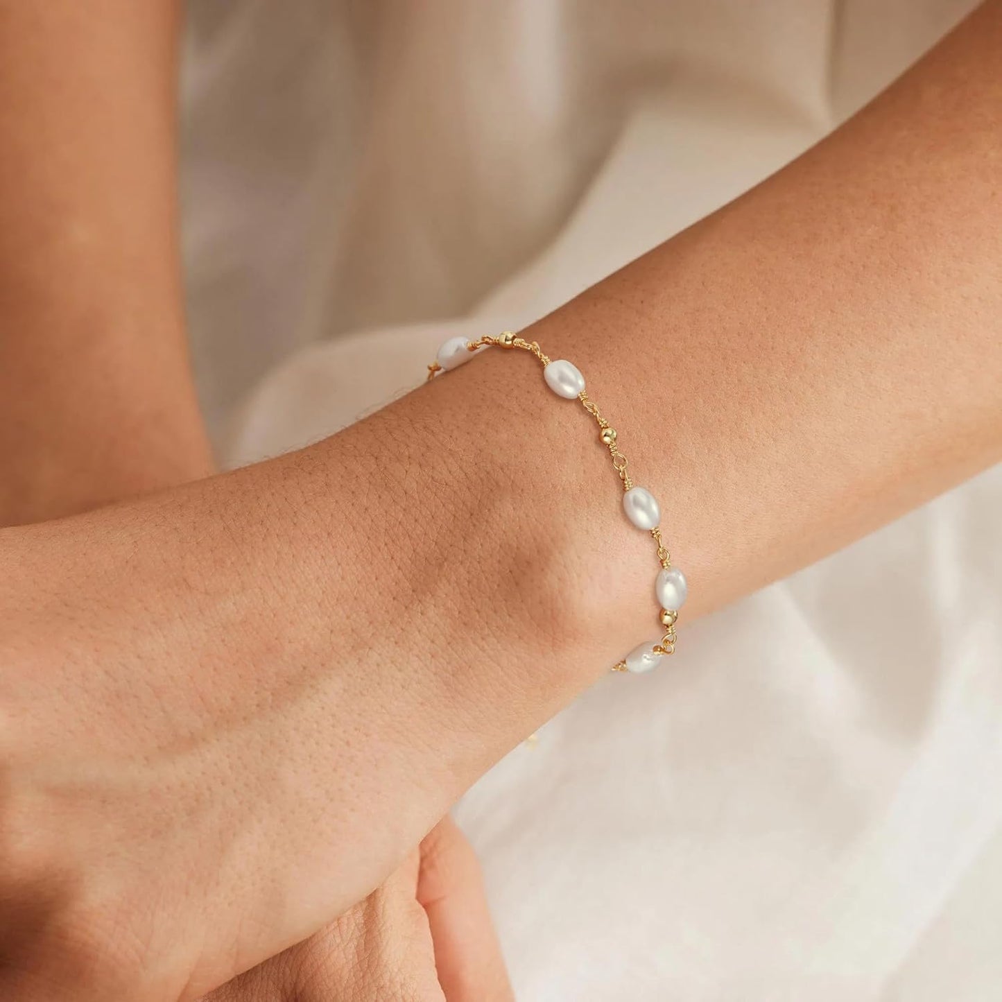 Manufacturer SLOONG Gold Bracelets for Women Trendy, 14K Real Gold Plated Dainty Stackable Pearl Snake Chain CZ Heart Pendant Bracelets, Layered Waterproof Jewelry Gift for Women Adjustable 6"+2" bracelets