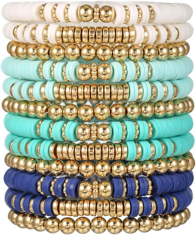 Manufacturer 12pcs Friendship Bracelets Beaded Bracelets Heishi Bracelet Cute Bracelets Stack Vinyl Clay Disc Bead Surfer Stretch Summer Beach Bracelets For Women Preppy Bracelets bracelets