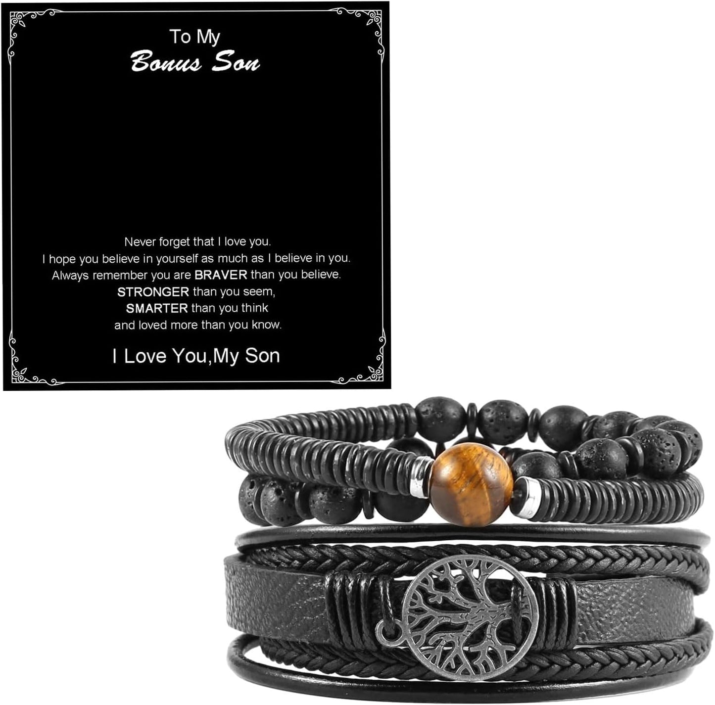Manufacturer HZMAN Genuine Leather Tree of life Bracelets Men Women, Tiger Eye Natural Stone Lava Rock Beads Ethnic Tribal Elastic Bracelets Wristbands bracelets
