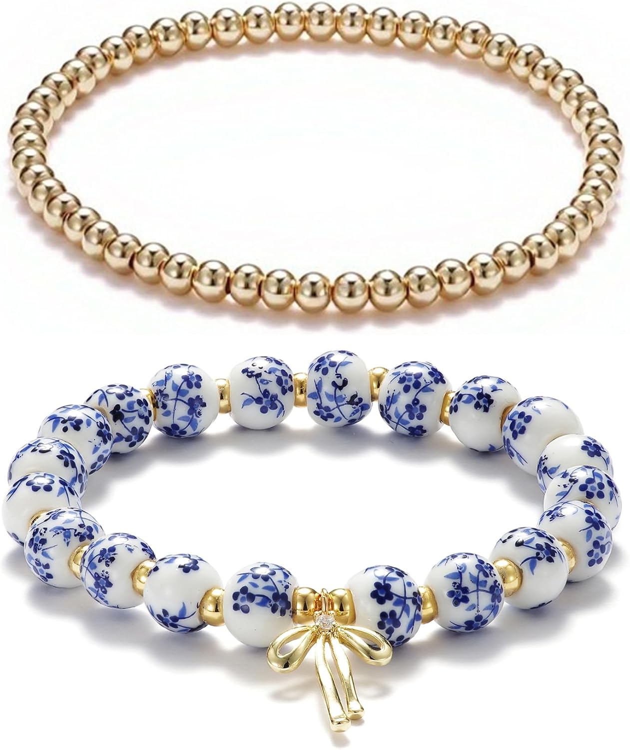 Manufacturer Beads Bow Charm Bracelet for Women Flower Vintage Bracelet Handmade Stretch Gold Beaded Dainty Romantic Jewelry Gift bracelets