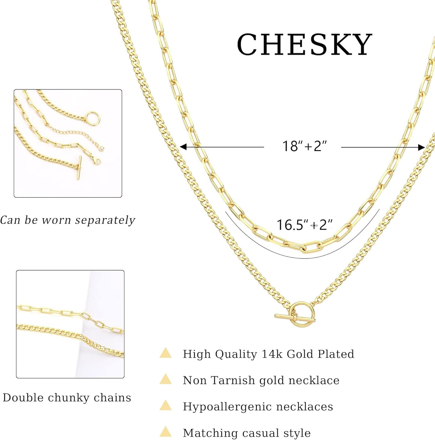 Manufacturer CHESKY Gold Layered Necklaces for Women, 14K Dainty Gold Chain Necklace Women Trendy Cuban Link Paperclip Chain Toggle Clasp Necklace Fashion Chunky Jewelry for Women Necklace