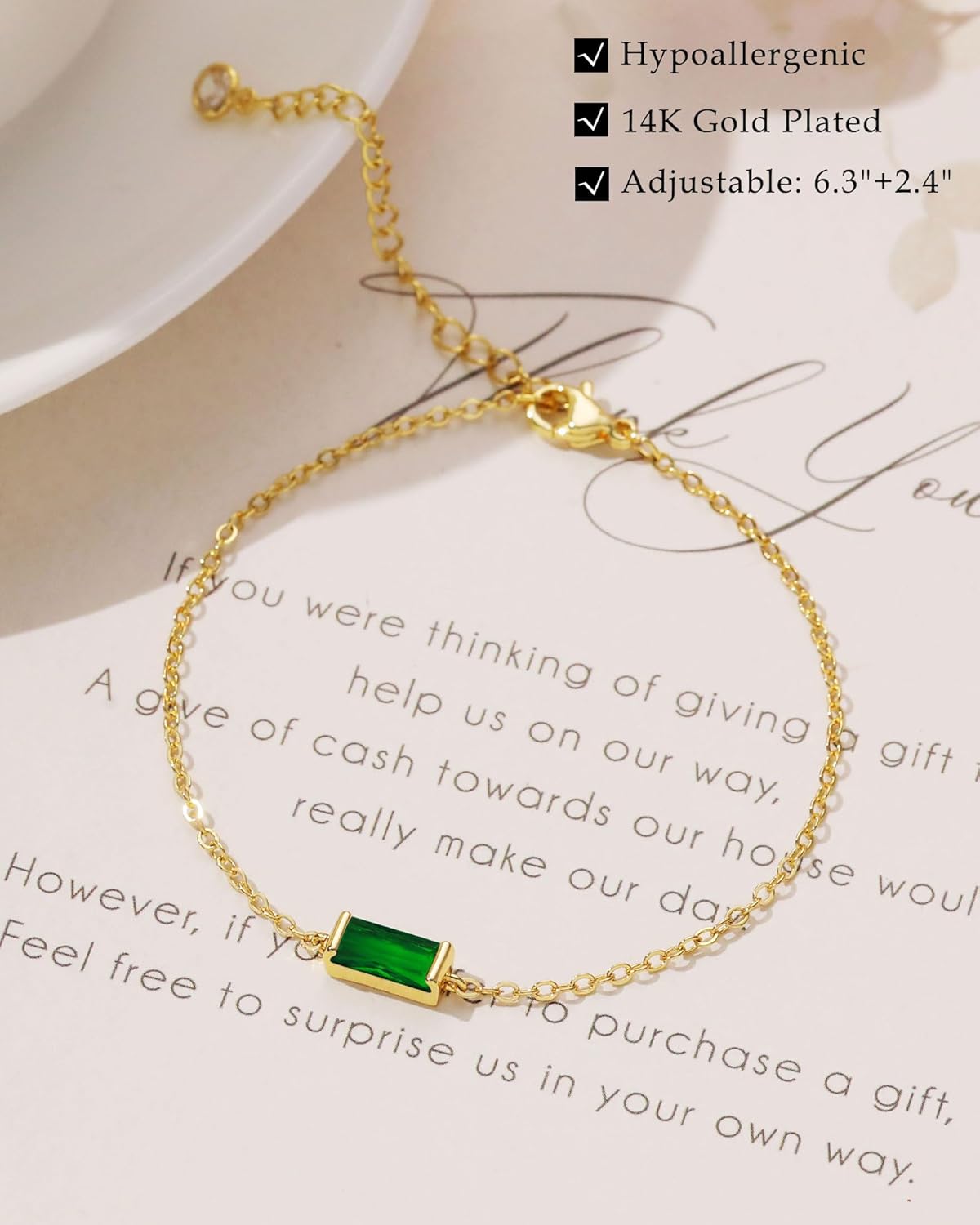 Manufacturer FUNEIA Birthstone Gold Bracelets for Women Non Tarnish Trendy Dainty 14K Gold Plated Bracelet Stack Stackable Blue Green May Emerald Friendship Bracelets Jewelry Gifts for Mom Best Friend bracelets