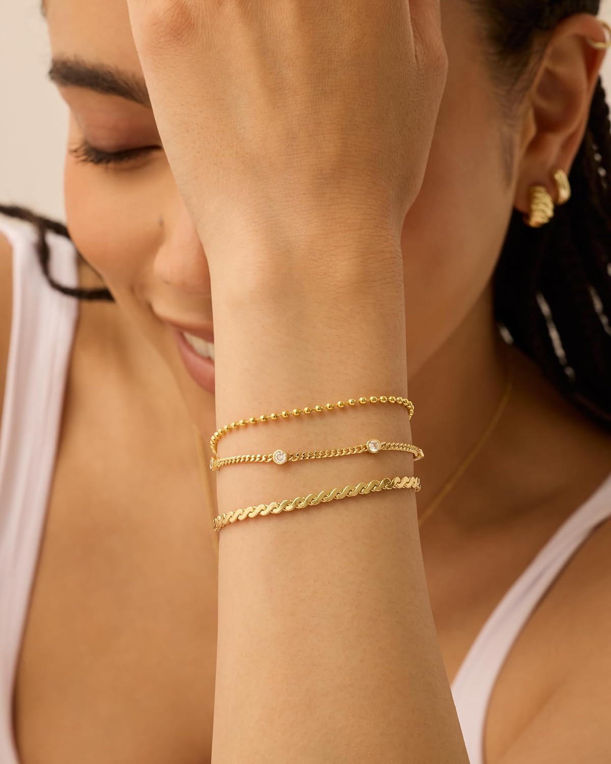 Manufacturer PAVOI 18K Gold Plated Chain Bracelet Pack for Women | Jewelry Set of 5 Stackable Bracelets Paperclip Snake Rope Figaro Beaded Chains bracelets