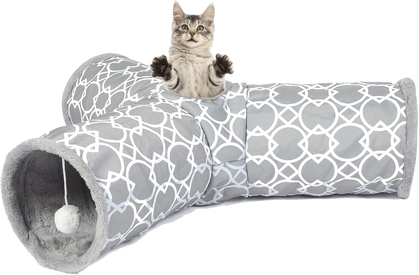 Manufacturer LUCKITTY Geometric Straight Cat Tunnel with Plush Inside,Cats Toys Collapsible Tunnel Tube with Balls, for Rabbits, Kittens, Ferrets,Puppy, Diameter 9.8 Inch Cat toy