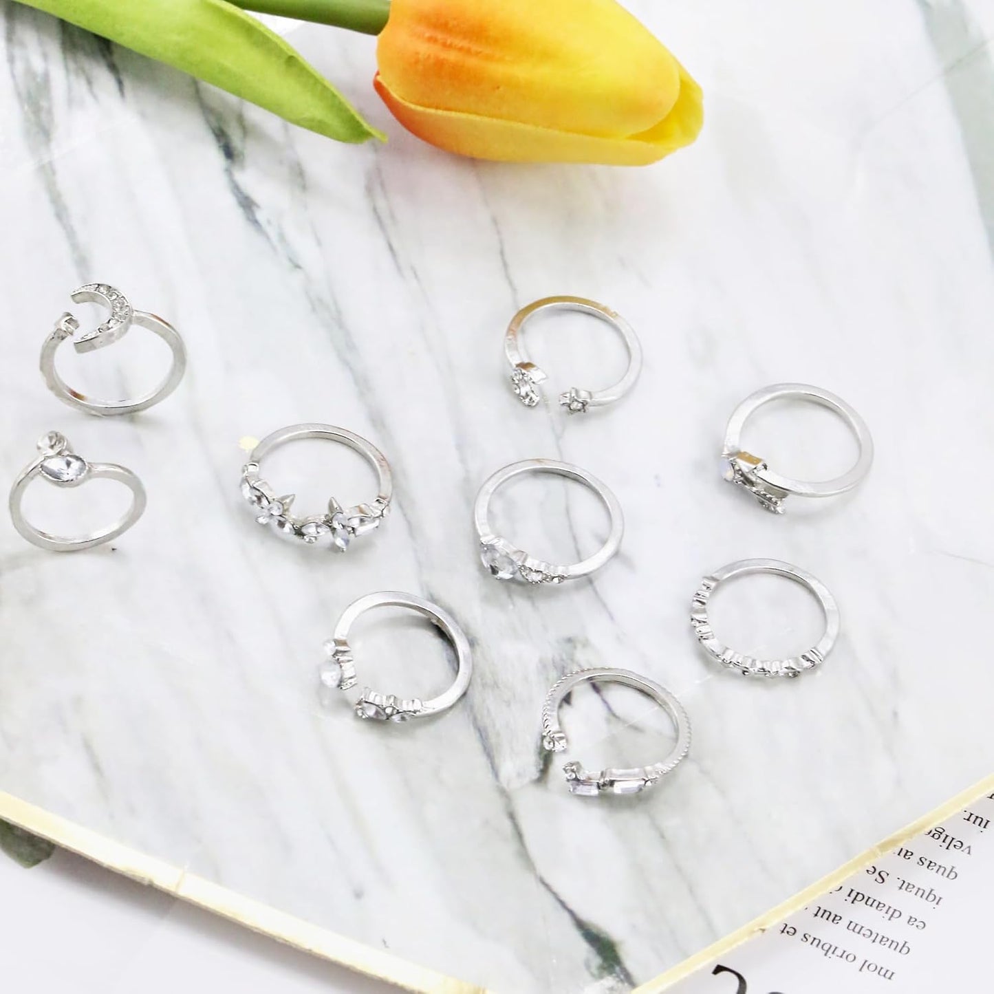 Manufacturer CSIYSNJRY99 Dainty Silver Rings for Women Boho Stackable Star Moon Flower Silver Rings Set for Teens Vintage Crystal Knuckle Stacking Rings rings