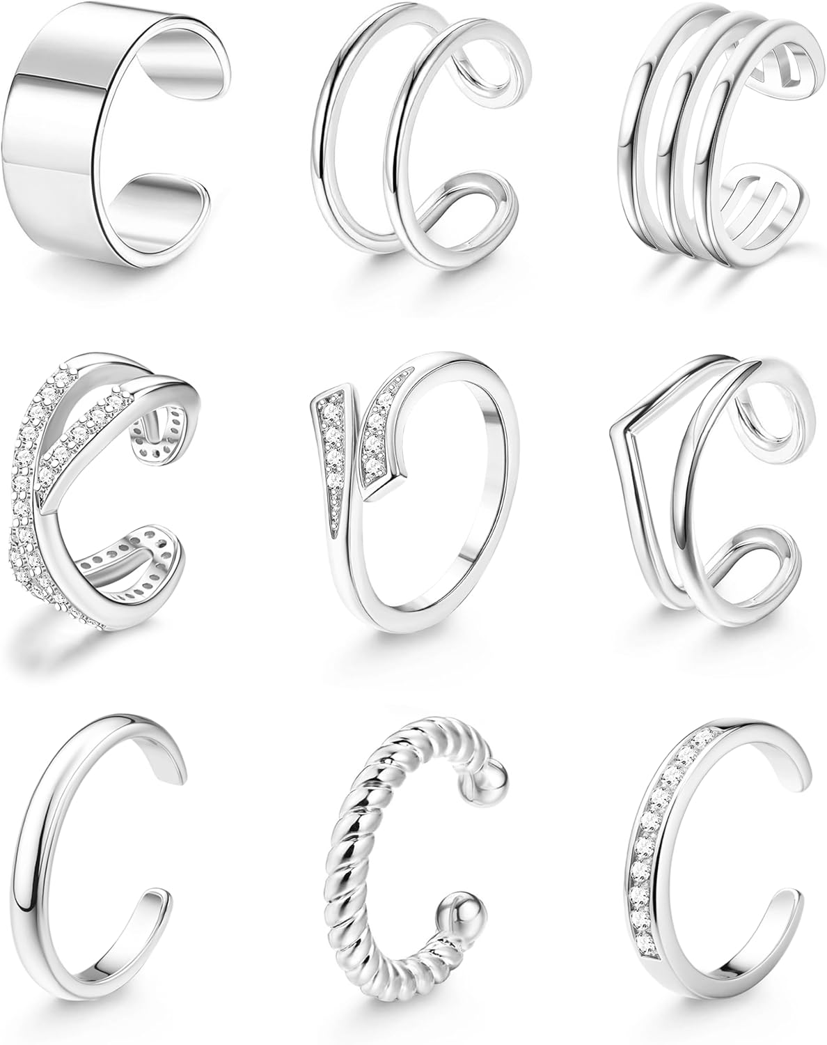 Manufacturer JeryWe 9 Pcs Adjustable Toe Rings for Women Open Cuff Toe Rings Silver Golden Summer Beach Toe Rings Set CZ Tail Pinky Band Rings Beach Foot Jewelry Set rings