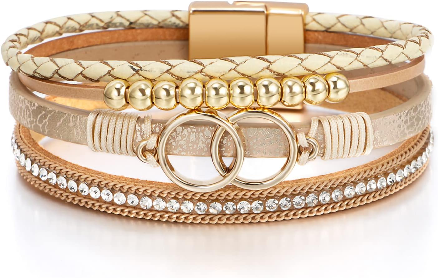 Manufacturer Fesciory Leopard Bracelet for Women, Boho Leather Wrap Multi-Layer Pearl Crystal Bracelet Bangle Jewelry bracelets