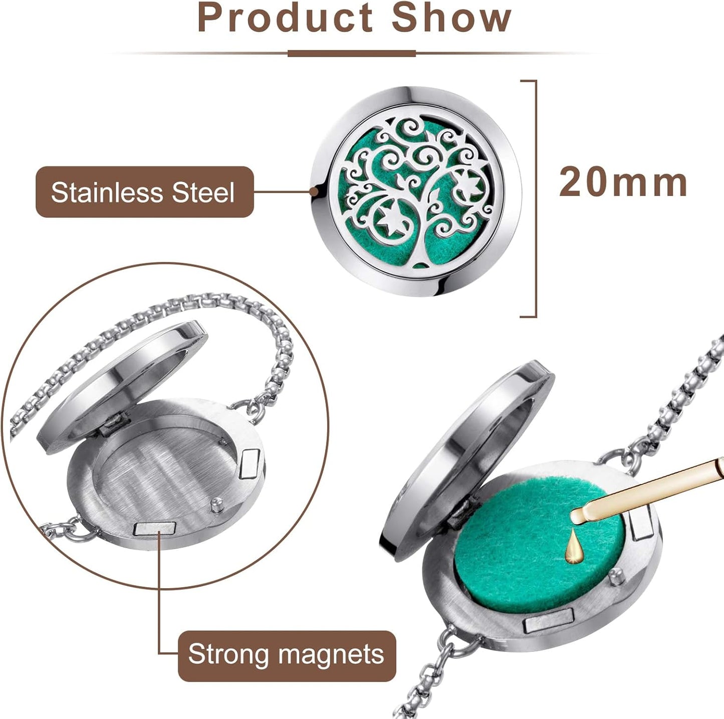 Manufacturer ttstar Essential Oil Diffuser Bracelet Stainless Steel Aromatherapy Locket Adjustable Diffuser Bracelet with 24pcs Refill Pads in 12 Colors Gift Set for Women Girls Mother's Day Christma(Tree of Hope) bracelets