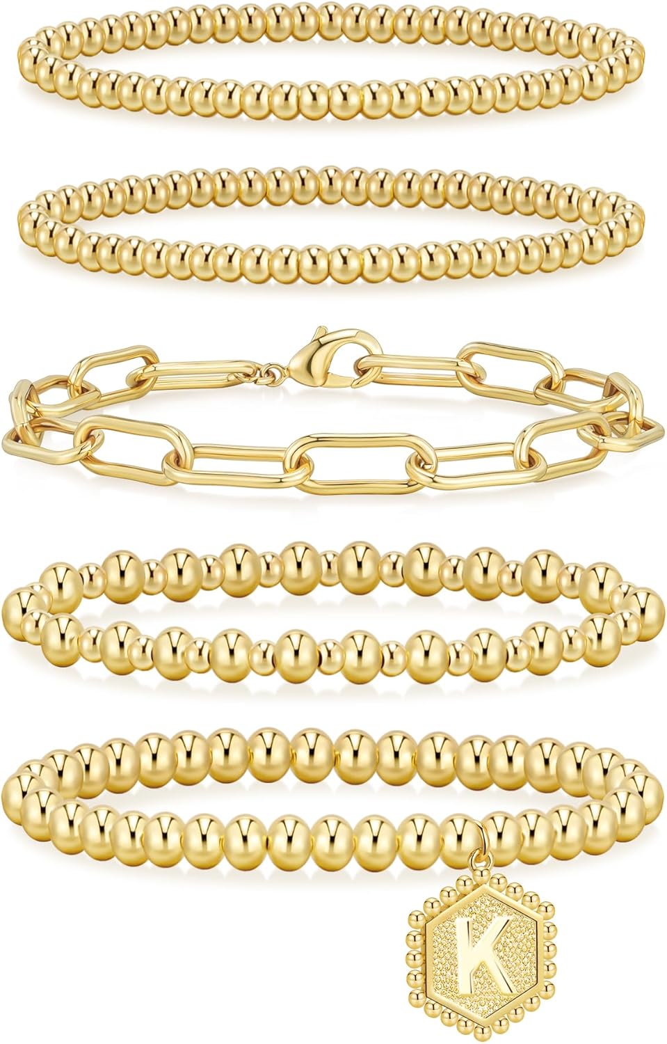 Manufacturer adoyi Gold Bracelets for Women Waterproof, 14K Gold Plated Beaded Strand Bead Ball Bracelets stack Adjustable Jewelry Set for Gifts bracelets