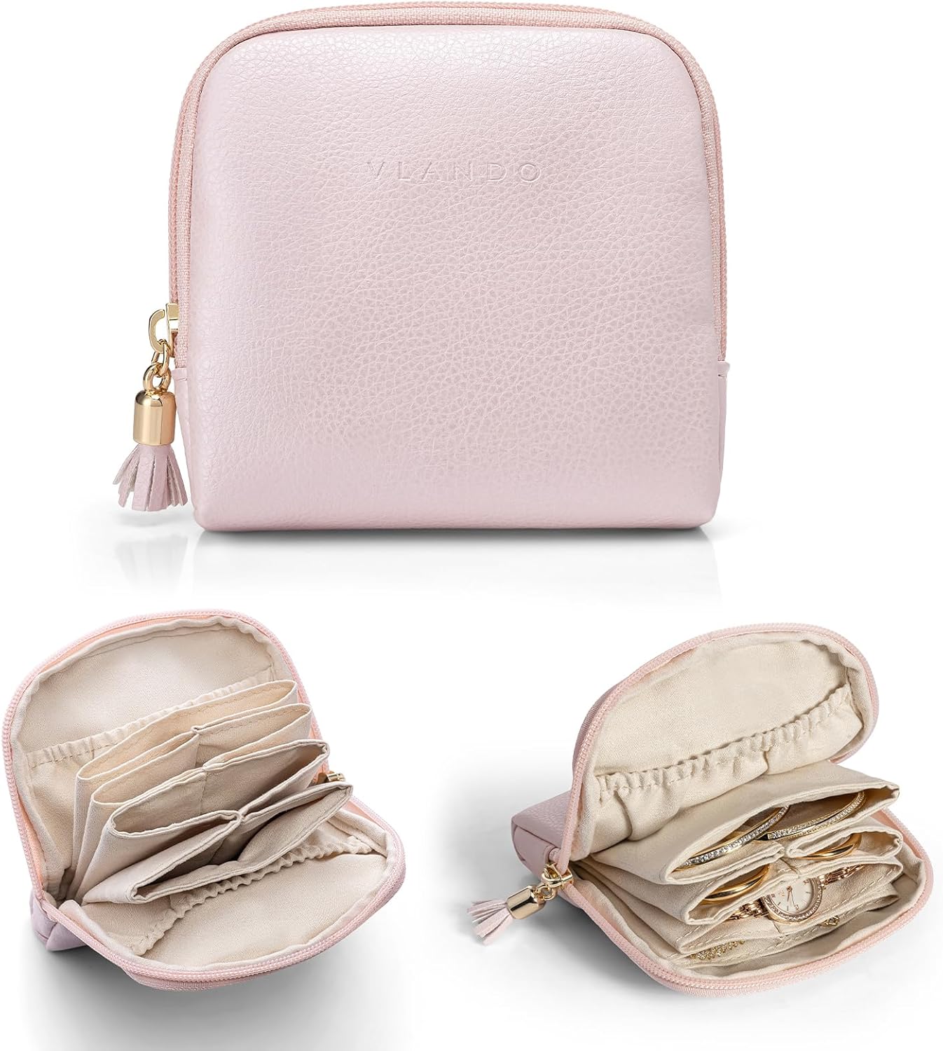 Manufacturer Vlando Small Travel Jewelry Case,Travel Gifts for Women,Jewelry Pouch Bags with Zipper,Velvet Jewelry Organizer Storage Bag for Bracelet Rings Earring-Cream White rings
