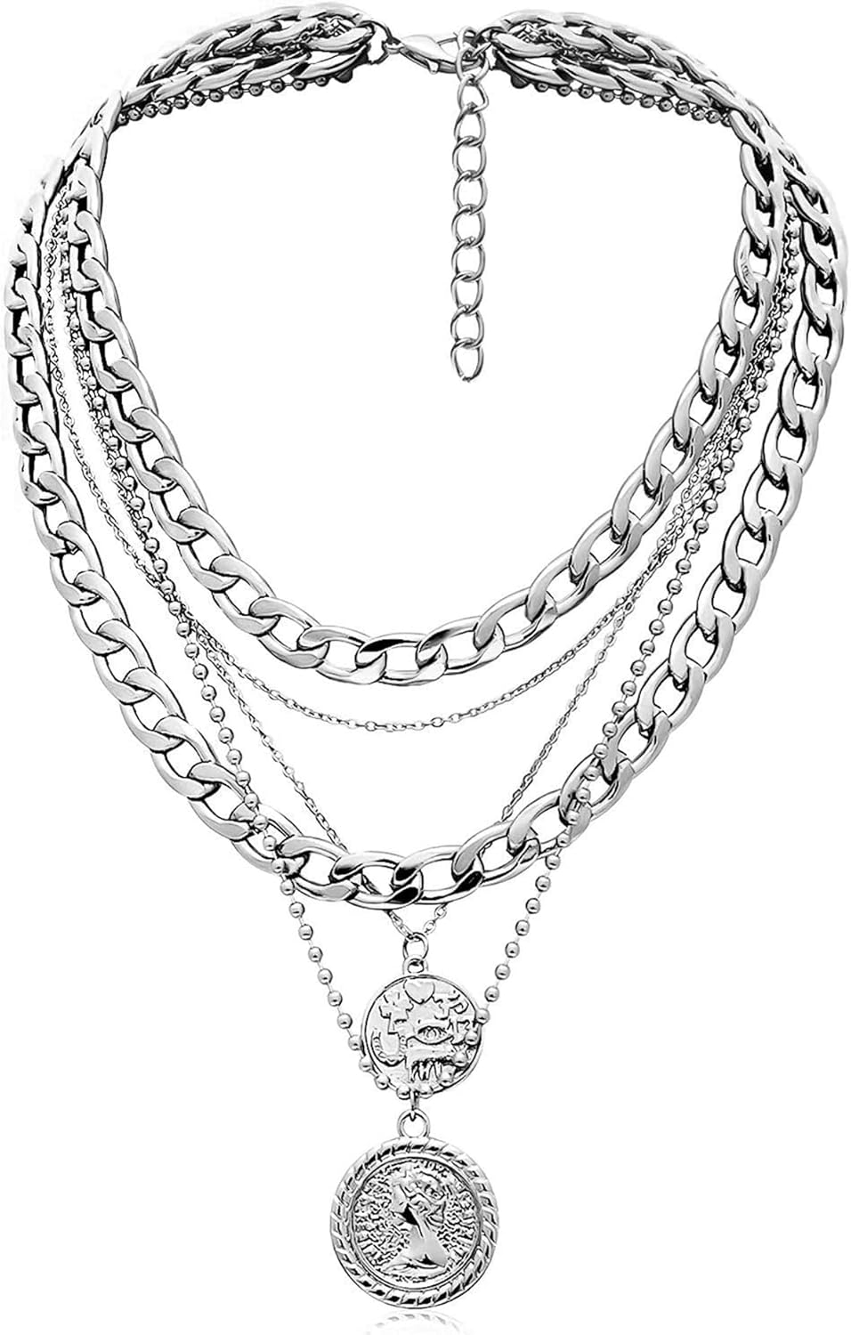 Manufacturer MJartoria Gold Layered Necklaces for Women Trendy Retro Coin Pendant Necklace Dainty Chunky Chain Choker Necklaces for Jewelry Birthday Gifts necklace