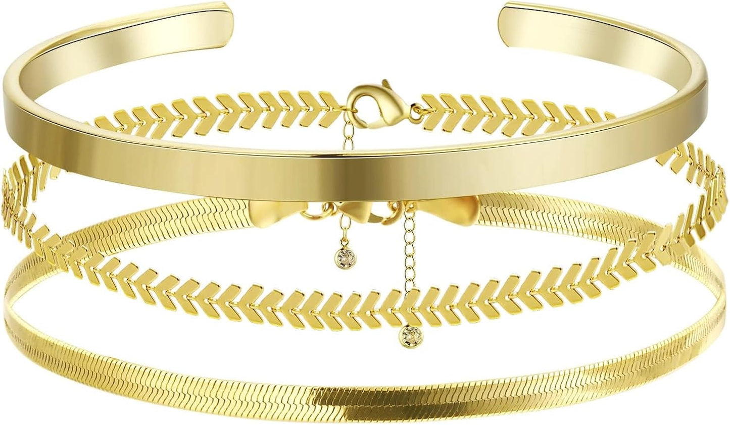 Manufacturer Gold Bracelets for women 14K Gold Bangle Bracelet Stack - Adjustable Waterproof Trendy Bracelets Gold Filled Stacks Bangles Link Chain Gold Bracelet Non Tarnish for Women Jewelry Gifts bracelets
