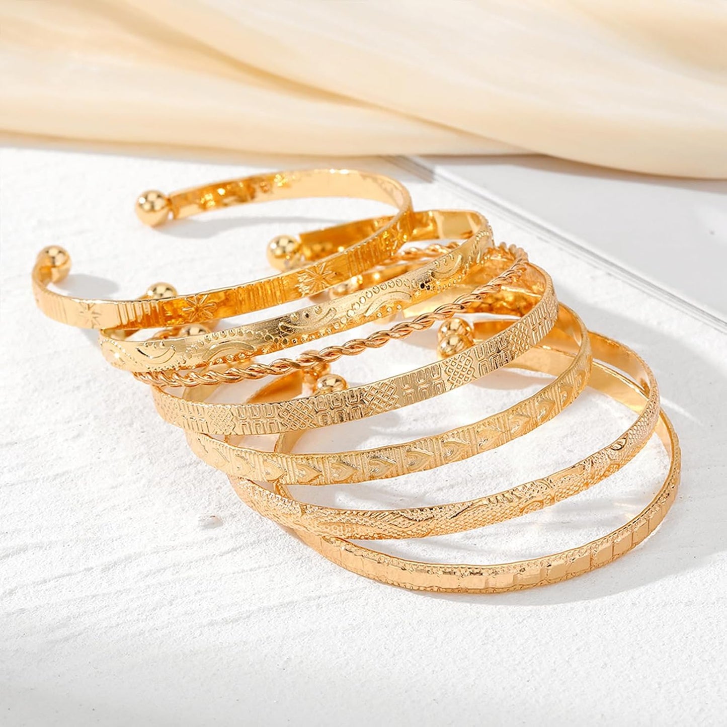 Manufacturer IFKM Gold Bangle Bracelets For Women, 14k Gold Plated Multi Layer Stackable Cuff Bracelet Set, Trendy Elegance Charms Non Tarnish Minimalist Textured Boho Jewelry Gift for Women bracelets