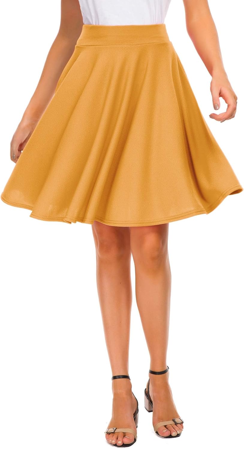 Manufacturer EXCHIC Women's Casual Stretchy Flared Mini Skater Skirt Basic A-Line Pleated Midi Skirts