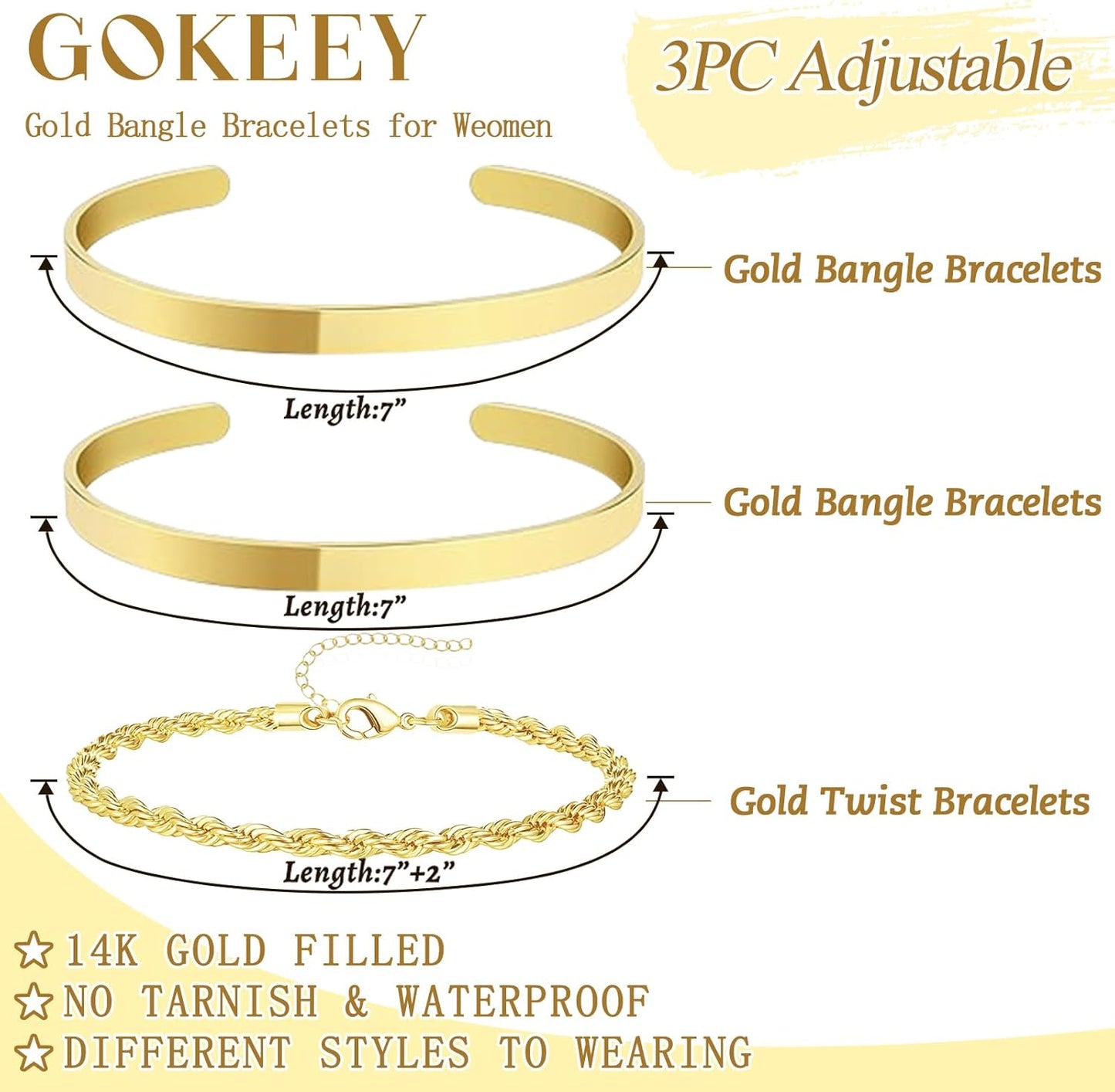 Manufacturer Gold Bracelets for Women Non Tarnish Dainty 14K Real Gold Plated Bangle Cuff Bracelets Stack for Women,Waterproof Stackable Bracelet Gold Jewelry Trendy Gifts Adjustable bracelets
