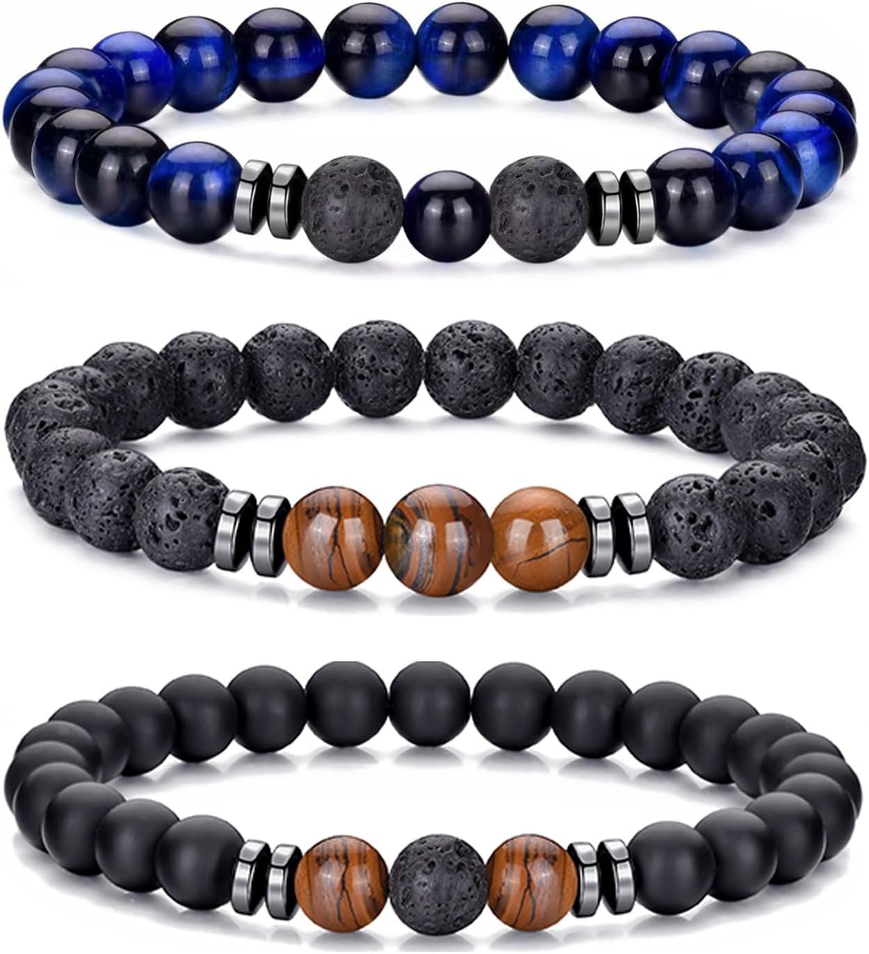 Manufacturer RANKEEF Tiger Eye Bracelet For Men 8MM Natural Stone Stretch Adjustable Black Crystal Beaded Bracelet for Men Women Gifts bracelets