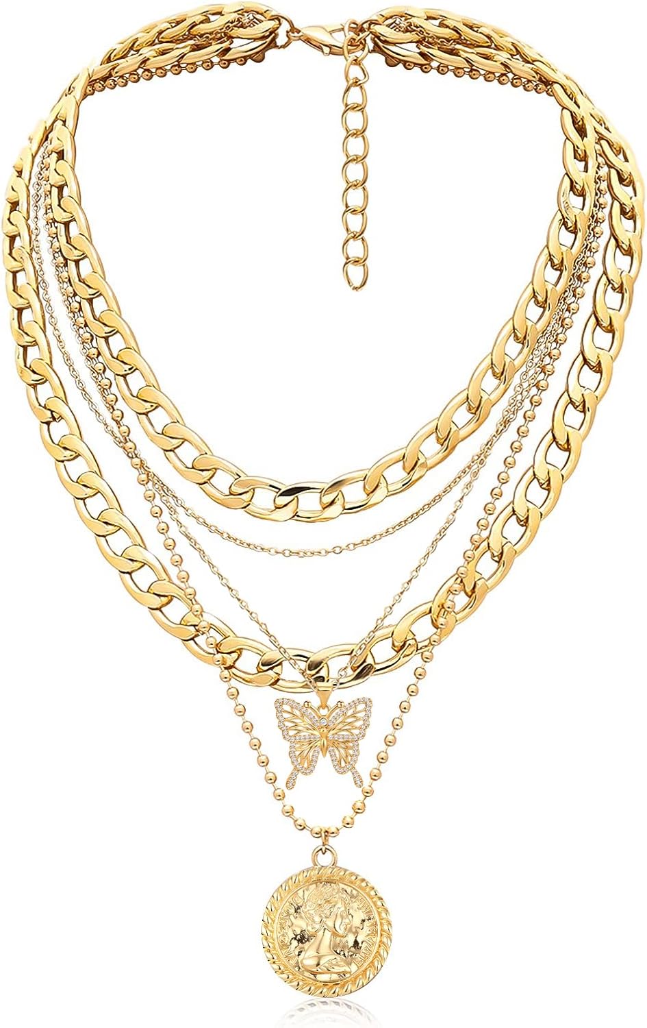 Manufacturer MJartoria Gold Layered Necklaces for Women Trendy Retro Coin Pendant Necklace Dainty Chunky Chain Choker Necklaces for Jewelry Birthday Gifts necklace
