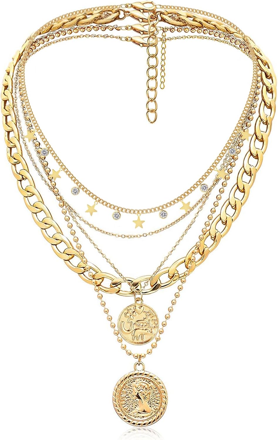 Manufacturer MJartoria Gold Layered Necklaces for Women Trendy Retro Coin Pendant Necklace Dainty Chunky Chain Choker Necklaces for Jewelry Birthday Gifts necklace