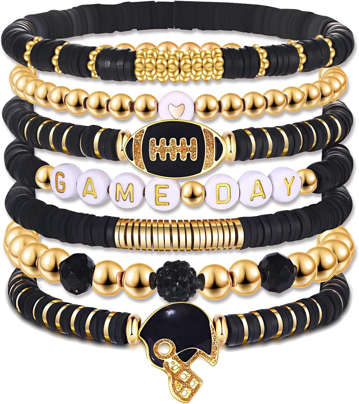 Manufacturer Game Day Bracelets for Women - Red, Black, Blue Heishi Clay Beaded Stretch Bracelets - Stackable Sports Charm Bracelet Bangles - Football Mom Accessories & Outfits Jewelry Gifts bracelets