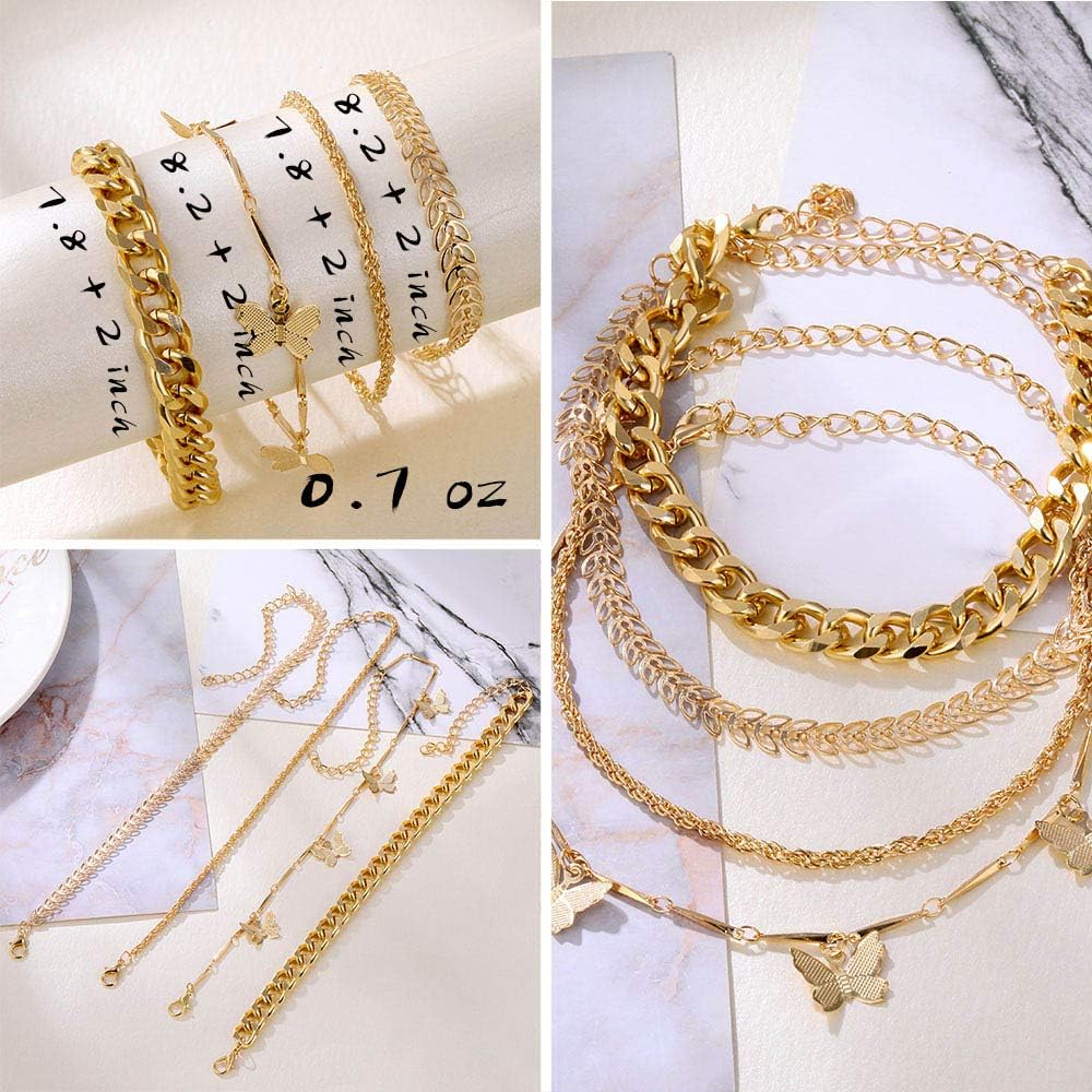 Manufacturer IFKM 6 PACK (24 PCS) Boho Gold Chain Bracelets Set for Women, 14K Gold Plated Multiple Layered Stackable Open Cuff Wrap Bangle Adjustable Link Italian Cuban Jewelry for Women Gift bracelets