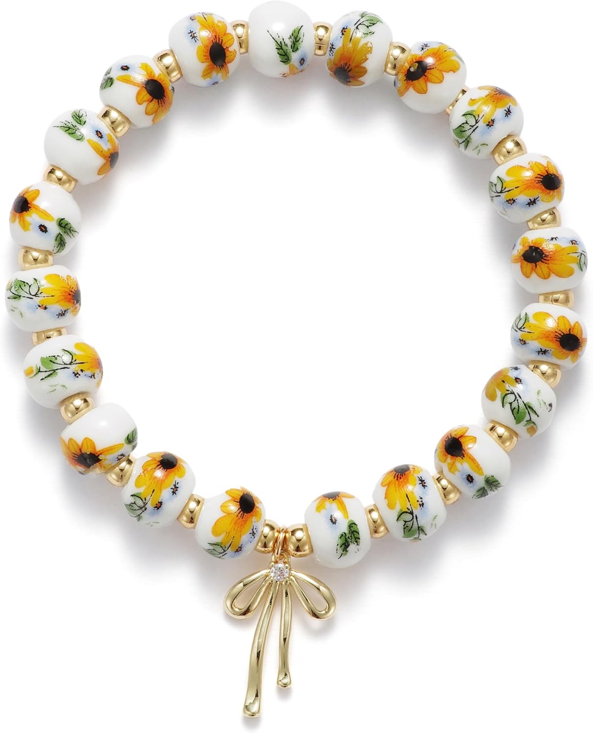 Manufacturer Beads Bow Charm Bracelet for Women Flower Vintage Bracelet Handmade Stretch Gold Beaded Dainty Romantic Jewelry Gift bracelets