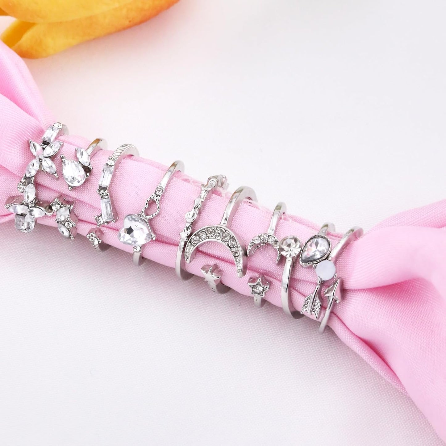 Manufacturer CSIYSNJRY99 Dainty Silver Rings for Women Boho Stackable Star Moon Flower Silver Rings Set for Teens Vintage Crystal Knuckle Stacking Rings rings