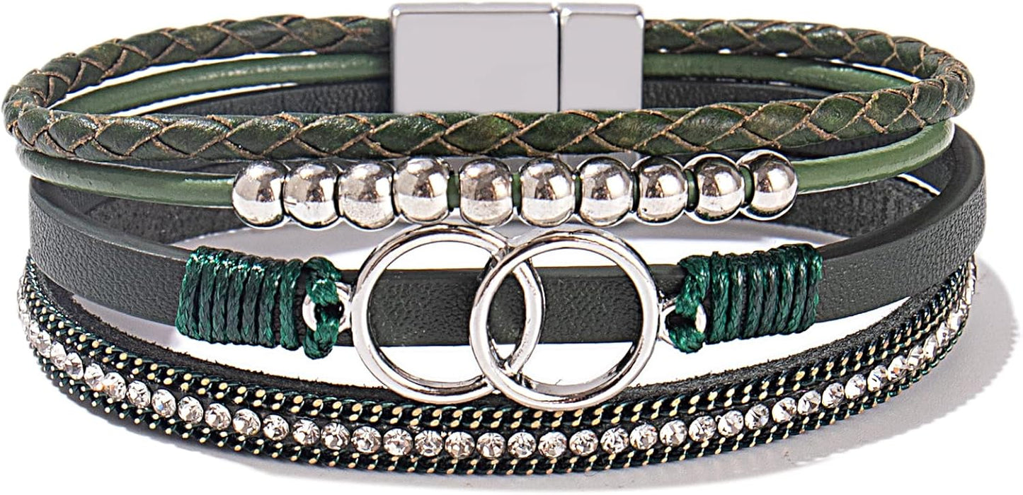 Manufacturer FANCY SHINY Boho Wrap Bracelets Leather Cuff Bangle Gold Beaded Bracelets for Women Stackable Infinity Bracelets Jewelry Gift Mom with Magnetic Clasp bracelets