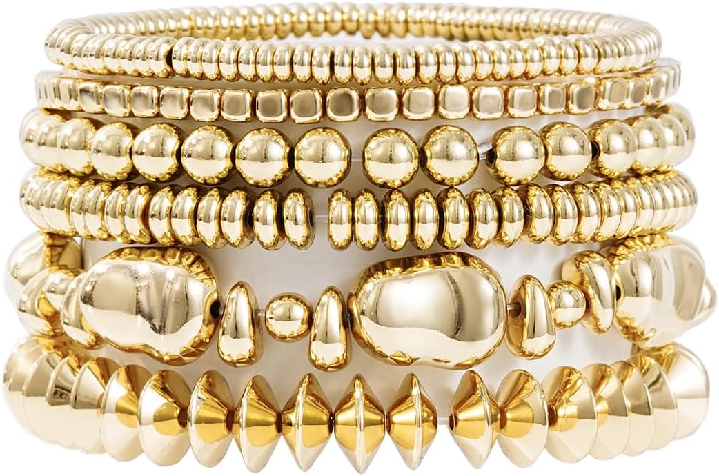 Manufacturer Gold Beaded Bracelets for Women Trendy, 14K Gold Plated Stack Cross Pearl Gold Bead Stretch Bracelets Set Elastic Hypoallergenic Bracelets Jewelry Gifts bracelets