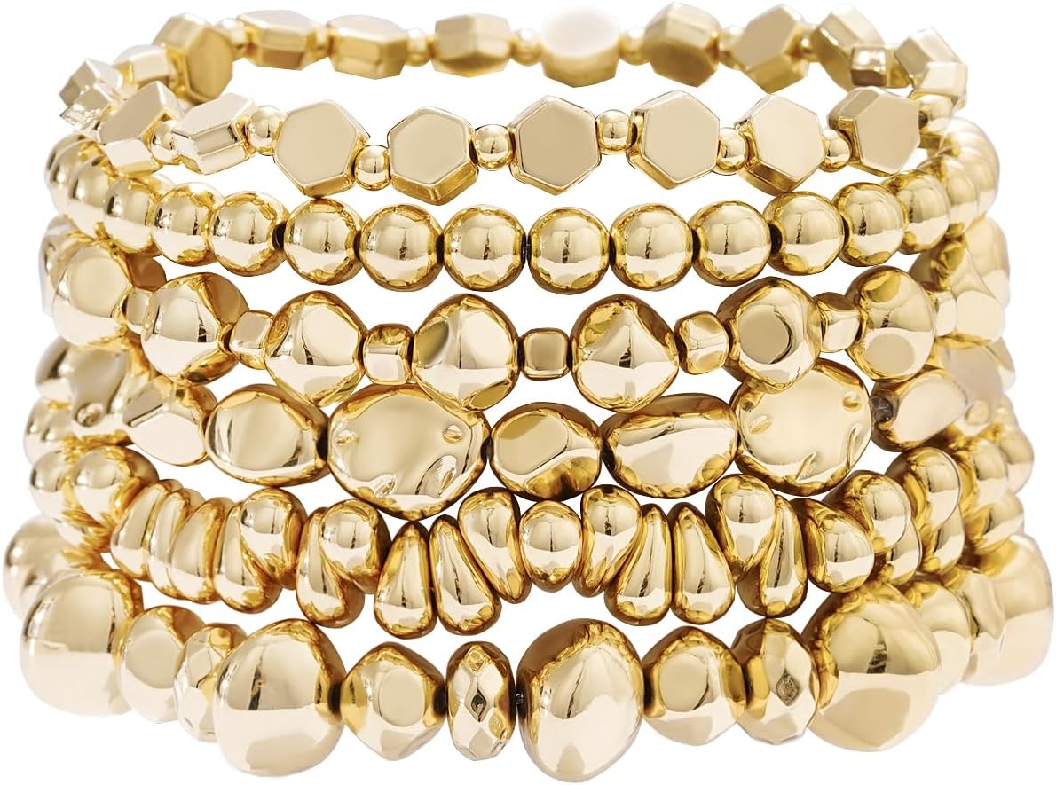 Manufacturer GOOJIDS Surfer Heishi Clay Bead Bracelets for Women Bohemian Stackable Gold Beaded Stretch Bracelets Elastic Layering Friendship Bracelets Set Boho Jewelry bracelets