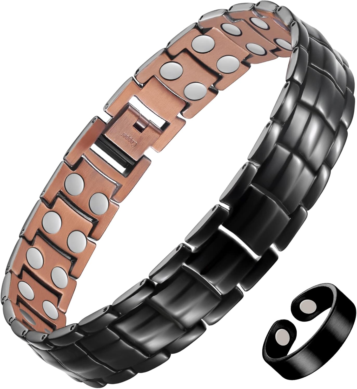 Manufacturer Feraco Men's Copper Magnetic Bracelet Elegant 99.99% Solid Copper Bracelets with Double-Row Strong Magnets,Magnetic Jewelry bracelets