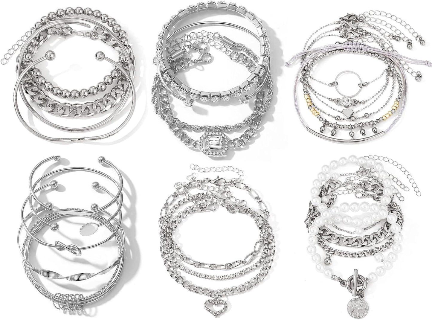 Manufacturer IFKM 6 PACK (24 PCS) Boho Gold Chain Bracelets Set for Women, 14K Gold Plated Multiple Layered Stackable Open Cuff Wrap Bangle Adjustable Link Italian Cuban Jewelry for Women Gift bracelets