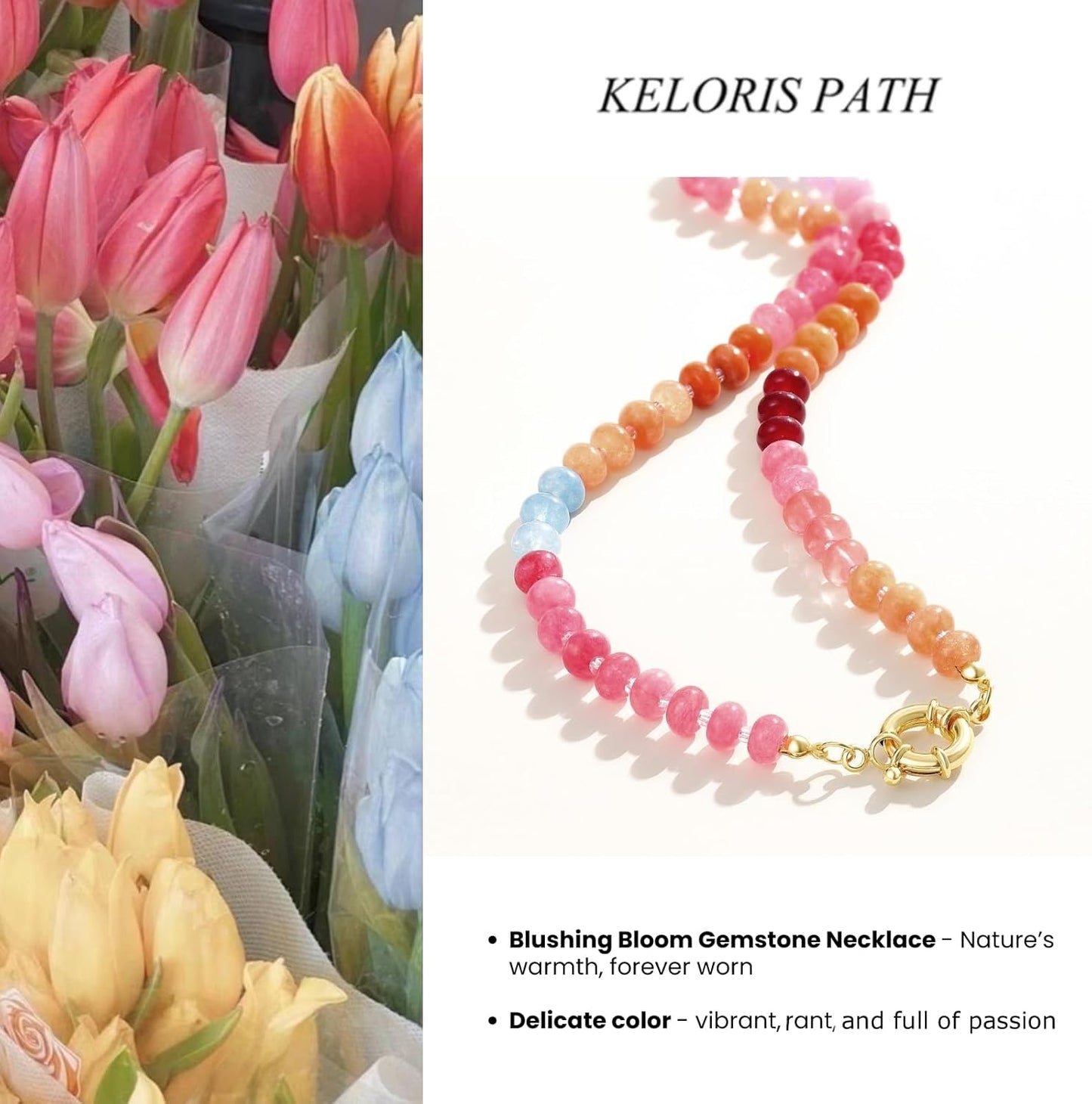 Manufacturer KELORIS PATH Beaded Gemstone Necklaces for Women, Boho Colorful Bead Choker Necklace, Natural Stone Handmade Summer Jewelry for Beach necklace