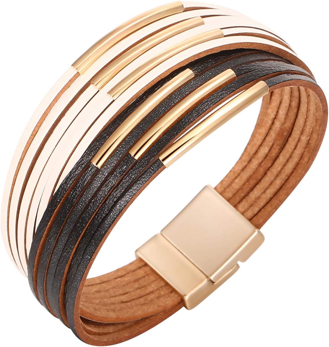 Manufacturer Fesciory Leather Wrap Bracelets for Women, Boho Leopard Multi-Layer Crystal Beads Cuff Bracelet Jewelry bracelets